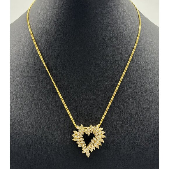 Vintage Rhinestone Heart Shaped Pendant Necklace With Chain Gold Tone, Unbranded - Picture 5 of 7